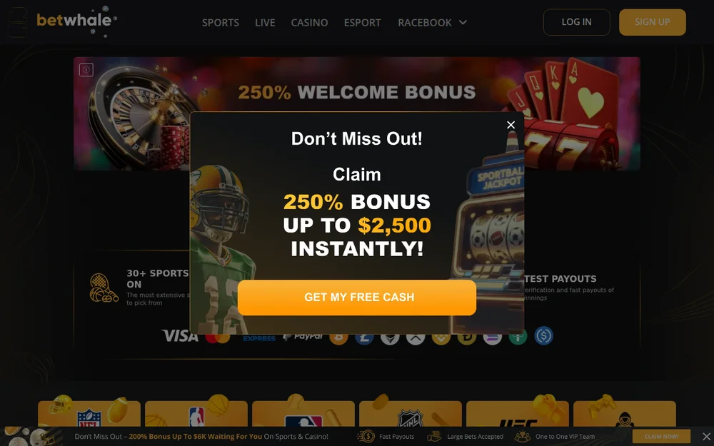 BetWhale casino lobby screenshot