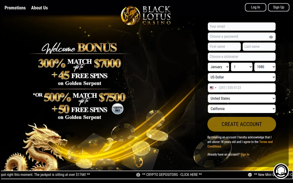 Black Lotus Casino lobby screenshot