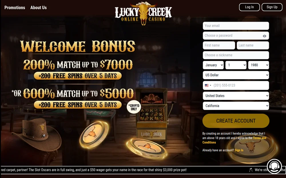Lucky Creek Casino lobby screenshot