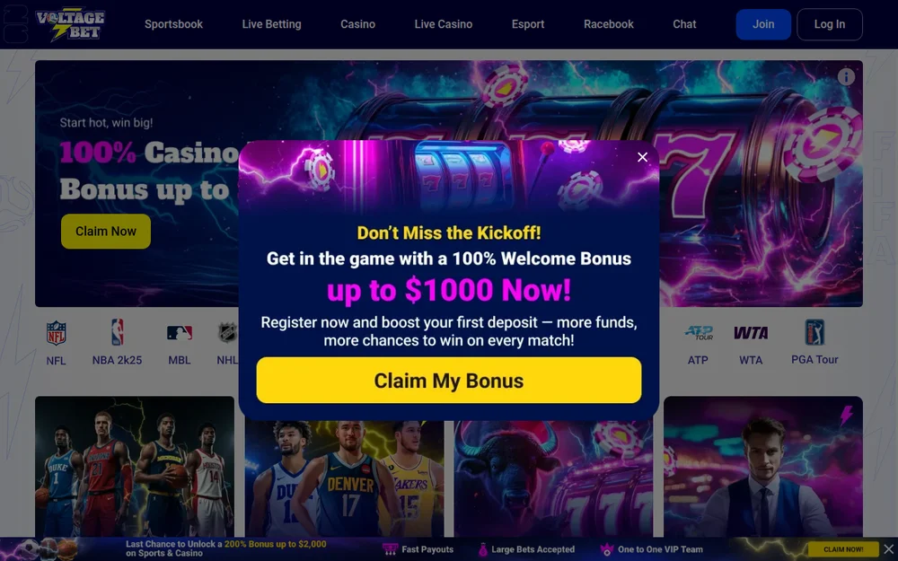 VoltageBet casino lobby screenshot