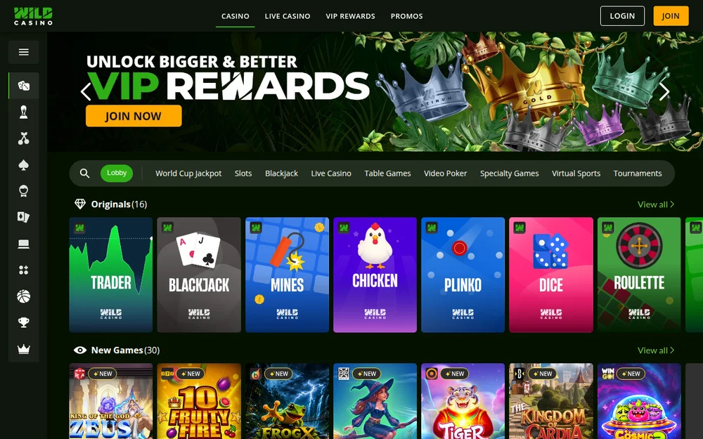 Wild Casino lobby screenshot